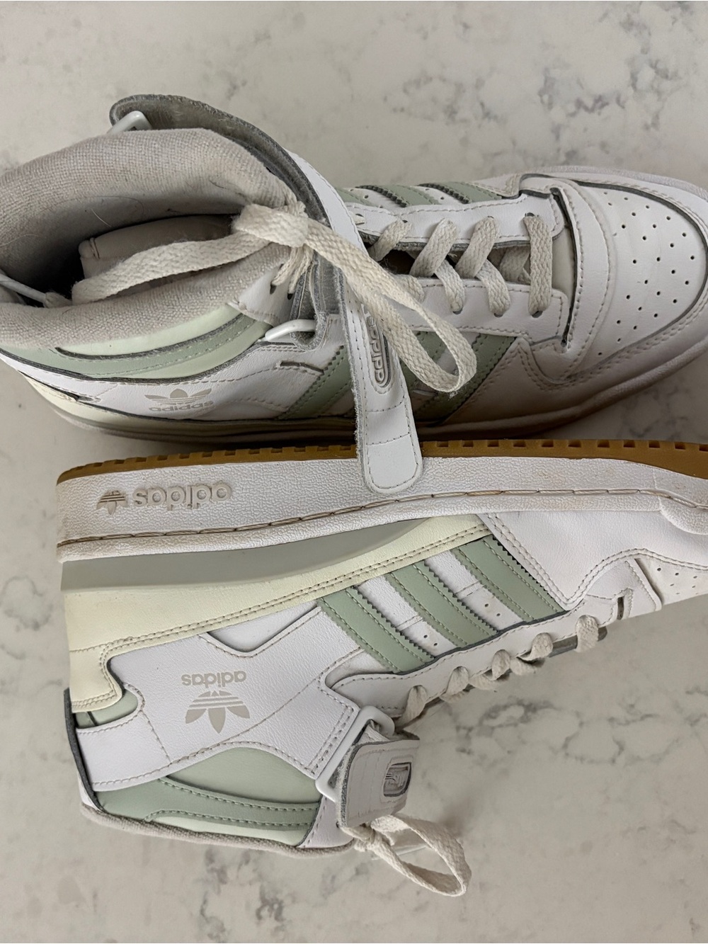 Adidas Originals High-Top Forum Sneakers - White and Mint Green